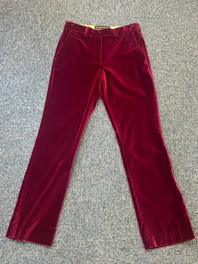 Etro tailored velvet trousers burgundy Size: 29" in Burgundy Cotton from Oxfam Online Shop