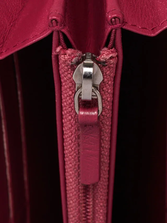 Chanel Dark Pink Black Camellia Embossed Lambskin Leather L Flap Wallet in Black Lambskin from Yoogis, photo 4 of 5