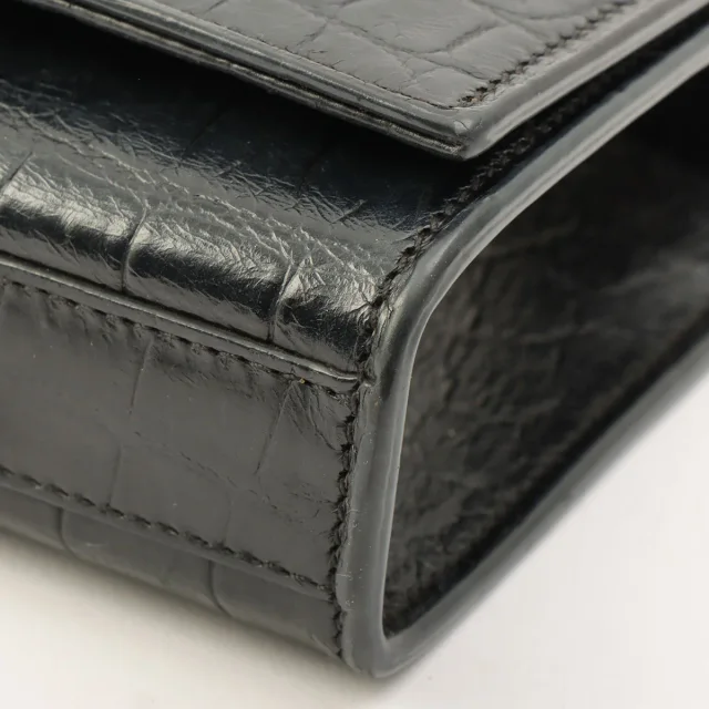 Saint Laurent Croco Embossed Kate Tassel Small Chain Shoulder Bag Black in Black Leather from VINTAGE QOO TOKYO, photo 9 of 14