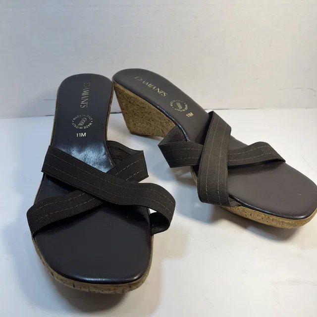 Womens Damiani's Brown Leather Cork Wedge Sandals Heels Slip Ons Shoes Sz 11 M in brown|red Leather from Poshmark