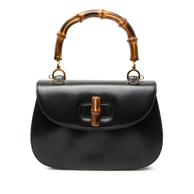 Black Gucci Calfskin Bamboo Night Satchel in Black Calfskin from Designer Revival
