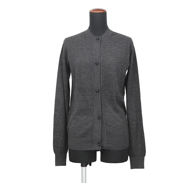 Hermès Medor Wood Button Cardigan Size 34 Gray5H2736DP Cashmere70% Silk30% from GALLERY RARE