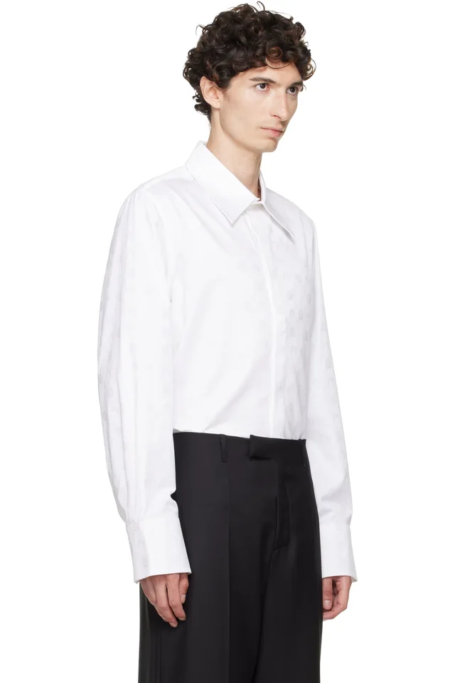 Marine Serre White Moonogram Jacquard Cotton LS Shirt, photo 2 of 5 from SSENSE