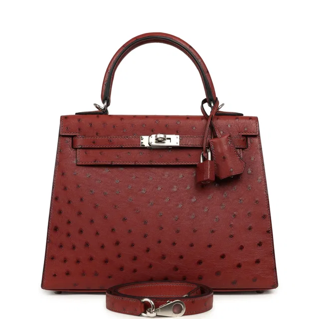 Hermès Kelly Sellier 25 Rouge H Ostrich Palladium Hardware in Burgundy Ostrich from Madison Avenue Couture