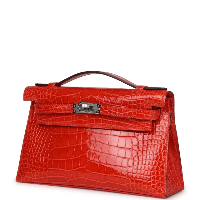 Hermès Kelly Pochette Orange Poppy Shiny Alligator Palladium Hardware in Orange Crocodile from Madison Avenue Couture, photo 5 of 8