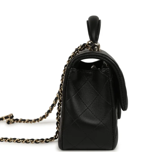 Chanel Classic Top Handle Long Flap Bag Black Lambskin Light Gold Hardware in Black Lambskin from Madison Avenue Couture, photo 2 of 2