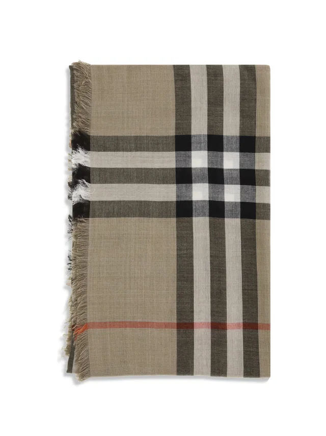 Burberry Check Scarf — Beige Wool Ovis Aries; Silk Scarfs in Beige Silk from HEWI