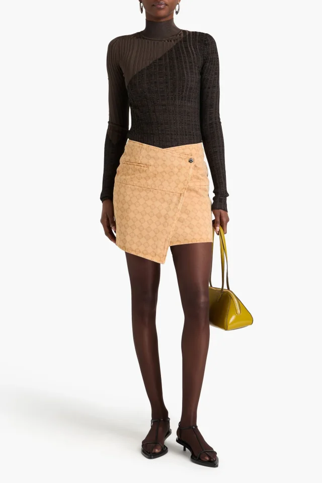 Nanushka Asymmetric Logo-Print Organic Cotton Denim Wrap Skirt in Sand, photo 2 of 4 from THE OUTNET