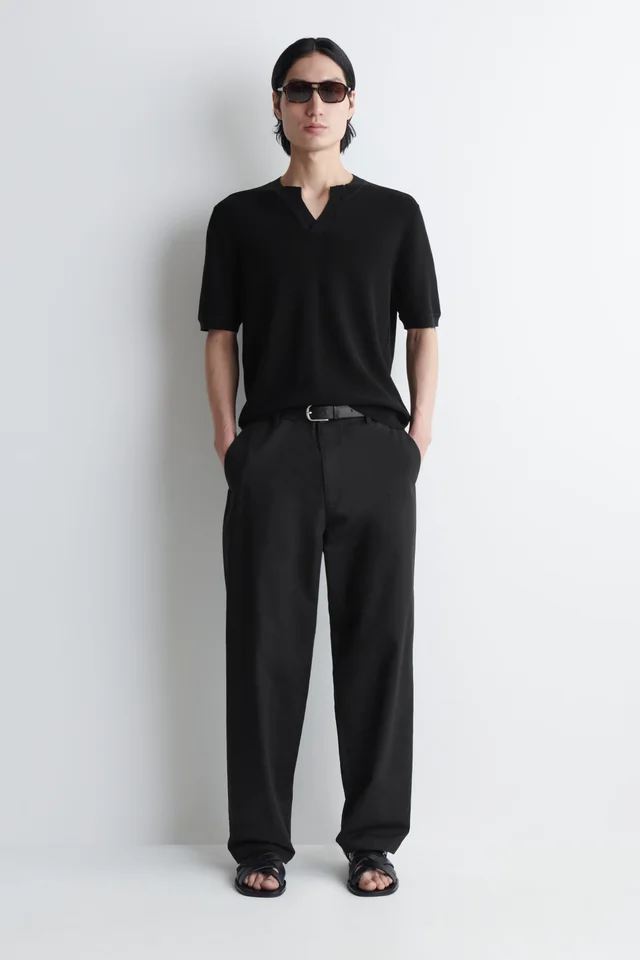 COS OPEN-COLLAR HENLEY T-SHIRT in Black, photo 3 of 7 from COS (Canada)