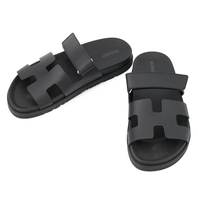 Hermès Sandals Chypre Calf Leather Shoes Black 38 in Black Calfskin from The Reluxe
