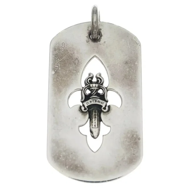 Chrome Hearts Large Dagger Fleur Dog Tag Necklace in Silver in gray|silver from Grailed