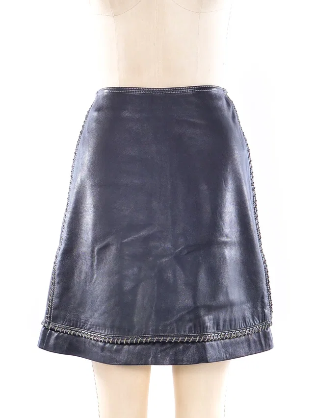 Versace Chainlink Embellished Leather Skirt in Leather from Arcade Vintage
