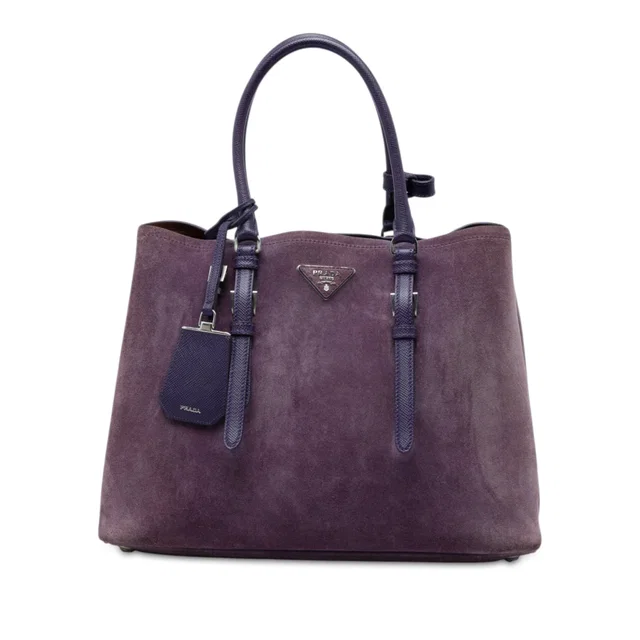 Purple Prada Medium Scamosciato Double Handle Tote Satchel in Purple Suede from Designer Revival