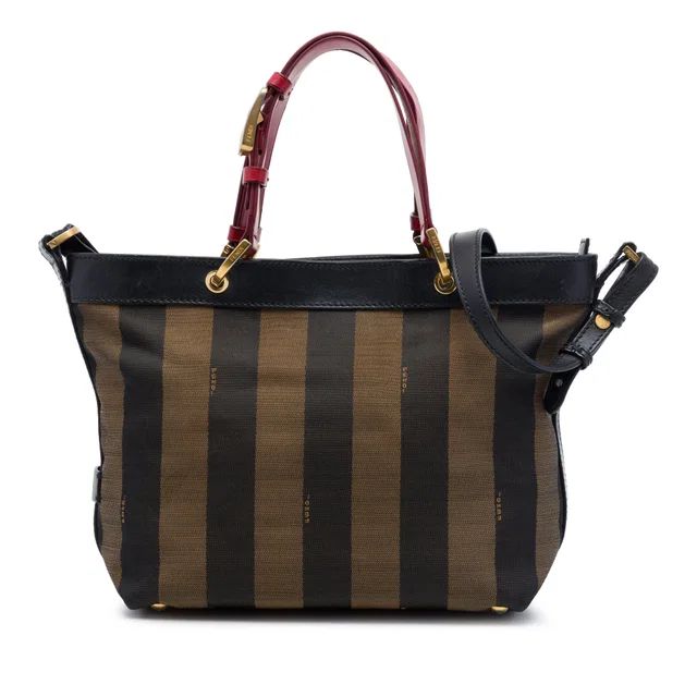 Brown Fendi Canvas Pequin Stripe Satchel in Brown Canvas from Designer Revival