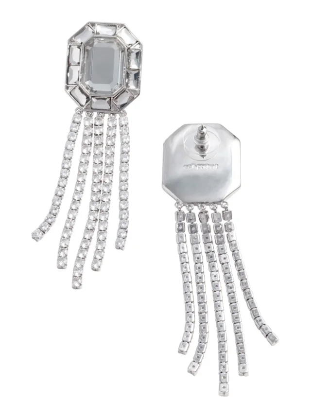 SELF-PORTRAIT Earrings 'SILVER CRYSTAL DROPLET' with Metallic Crystals for Women, photo 3 of 4 from Gaudenzi Boutique