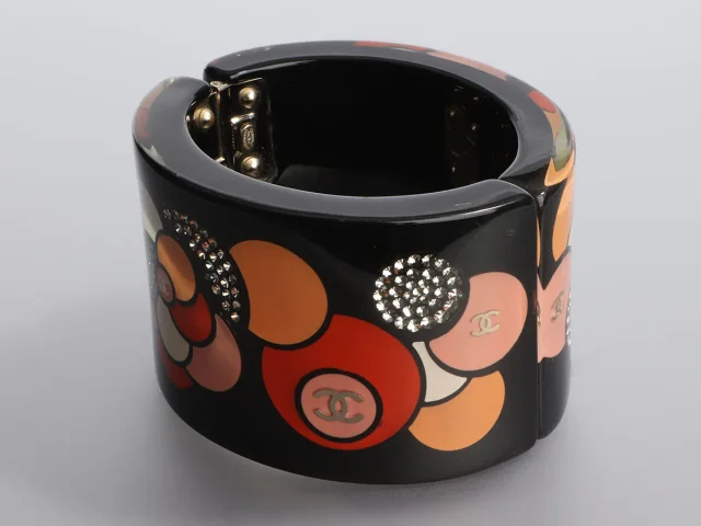 Chanel Tone Resin and Crystal Camelia Bracelet in Silver Resin from Ann's Fabulous Finds, photo 3 of 5