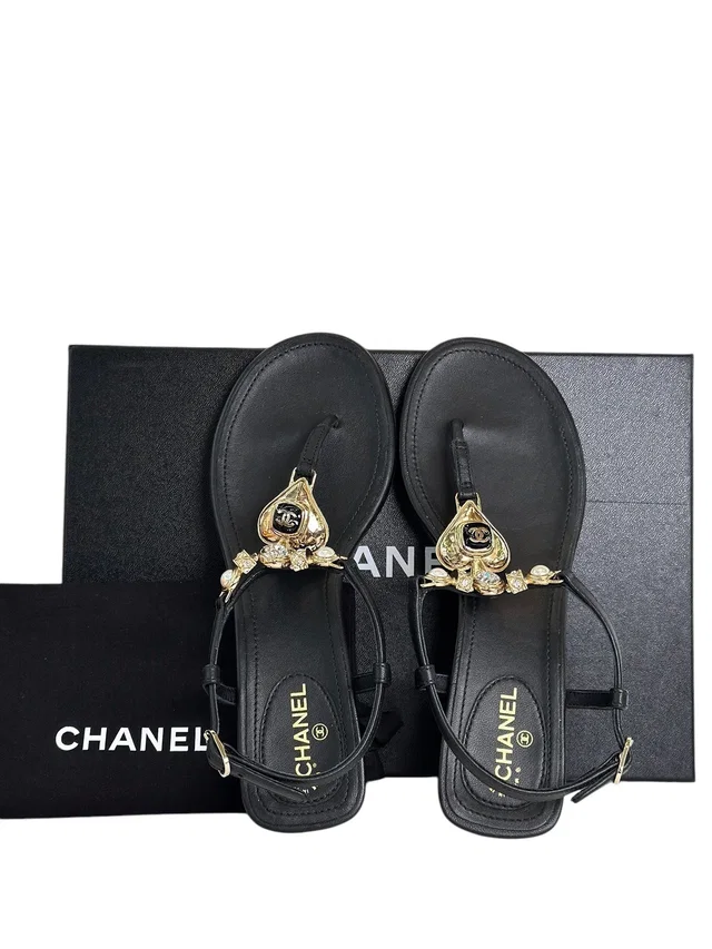 Chanel 23C Thongs Black With Heart 36# in Black from Luxury Promise