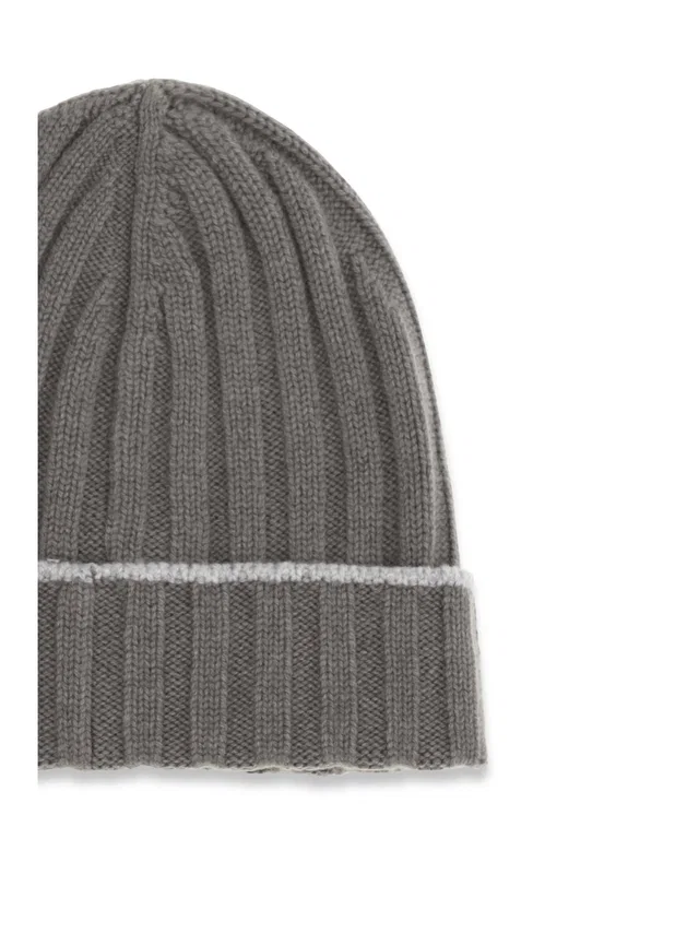 Brunello Cucinelli M2240900 Cashmere Ribbed Knit Beanie — Gray (capra Hircus) Beanies in Grey Cashmere from HEWI