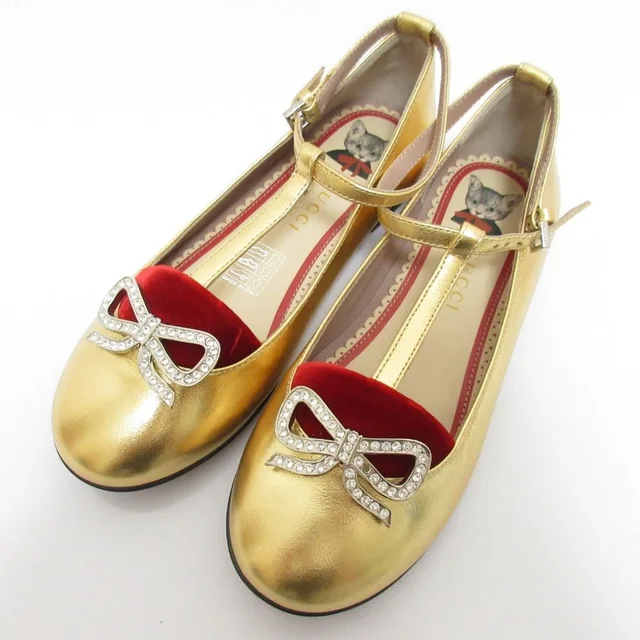 Gucci Yuko Higuchi Ankle Strap Ballet Shoes Flat Pumps Kids Gold in Gold from The Reluxe