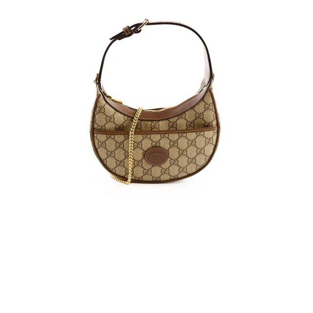Gucci GG Surpreme Half Moon Mini Shoulder Bag Brown in Brown Canvas from The Purse Affair
