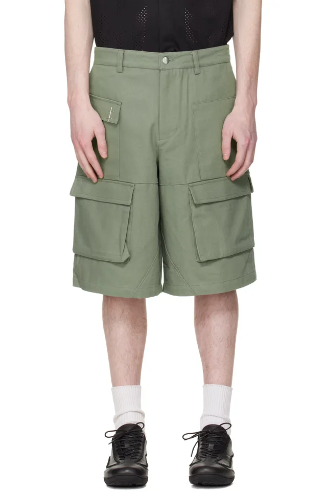 HELIOT EMIL Green Cellulae Cargo Shorts, image 1 of 1 from SSENSE