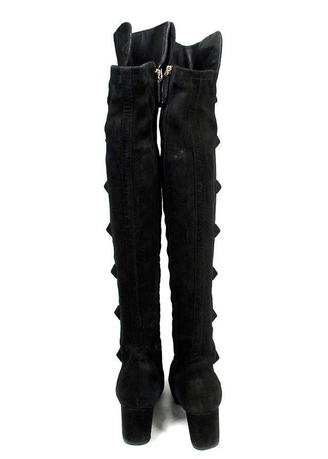 Valentino Garavani Black Suede Rockstud OTK Boots in Black Suede from HEWI