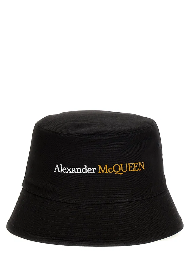 Alexander McQueen Logo-Embroidered Bucket Hat — Black Cotton in Black from HEWI