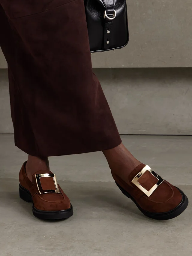 ROGER VIVIER Viv Rangers buckled suede loafers in Brown, photo 2 of 2 from NET-A-PORTER (Canada)