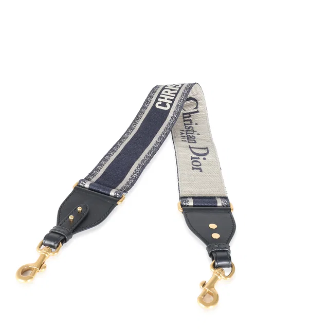 Dior Navy Logo Embroidered Adjustable Shoulder Strap Blue Canvas Bag in Navy Canvas from HEWI