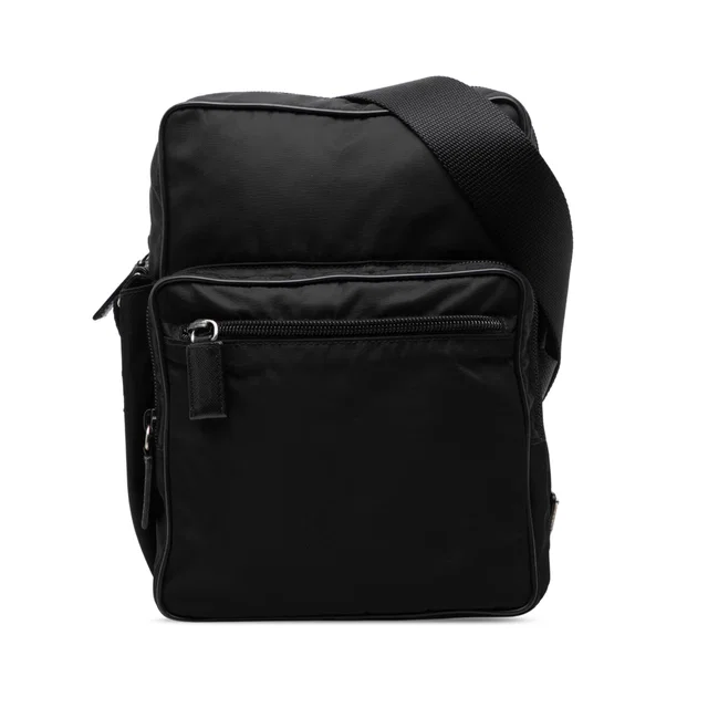 Black Prada Tessuto Zip Top Crossbody in Black Nylon from Designer Revival