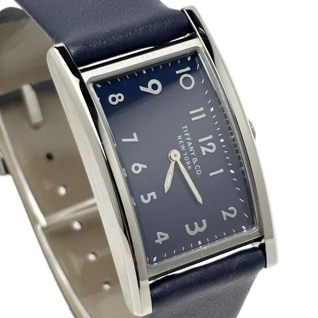 Tiffany & Co. Watch Quartz East West Mini Navy Silver in Navy Leather from The Reluxe