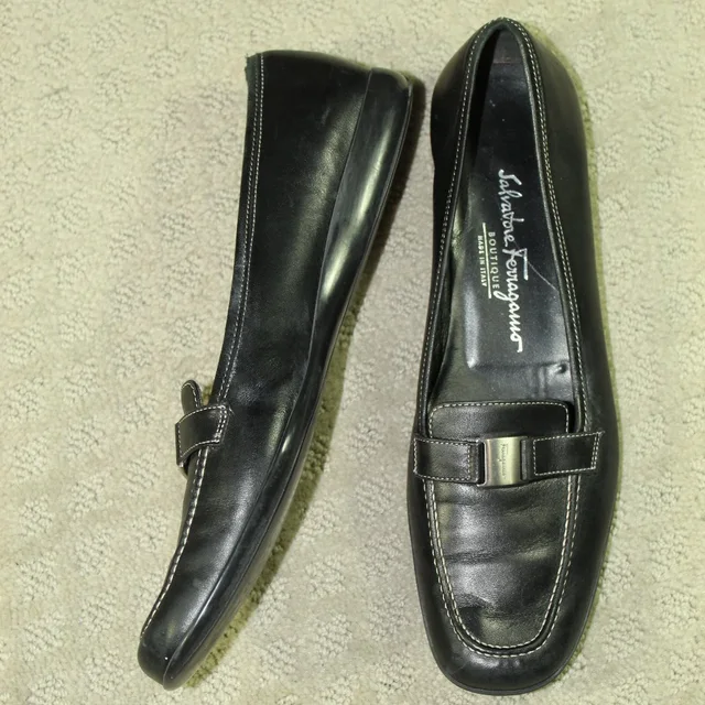 Ferragamo Women's Size 8 2a Silver "Buckle" Black Leather Flat Loafers in silver|gray|black Leather from Poshmark