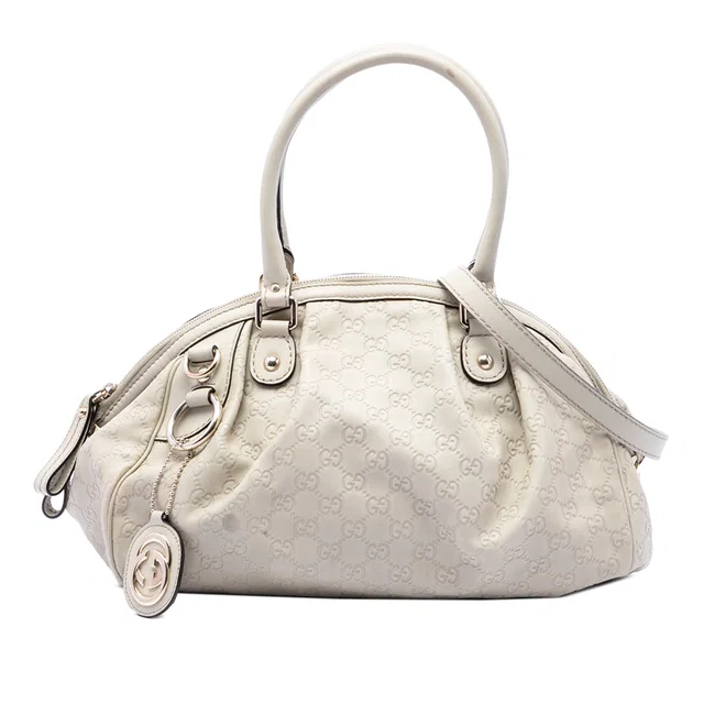 White Gucci Guccissima Sukey Satchel in White Leather from Designer Revival
