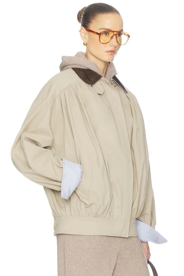 Helsa The Shirred Bomber Jacket With Corduroy Collar in Sandstone, photo 2 of 4 from REVOLVE (Canada)