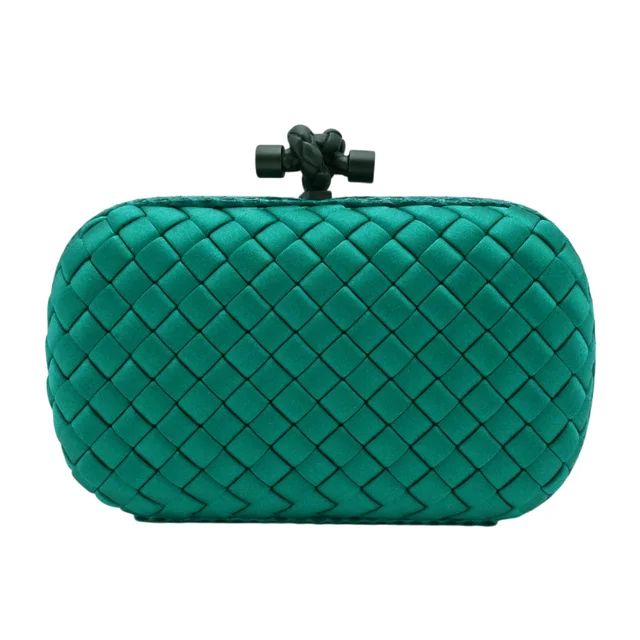 Bottega Veneta Turquoise Knot Intrecciato Satin Clutch in Blue Woven leather from Clotheshorse Anonymous