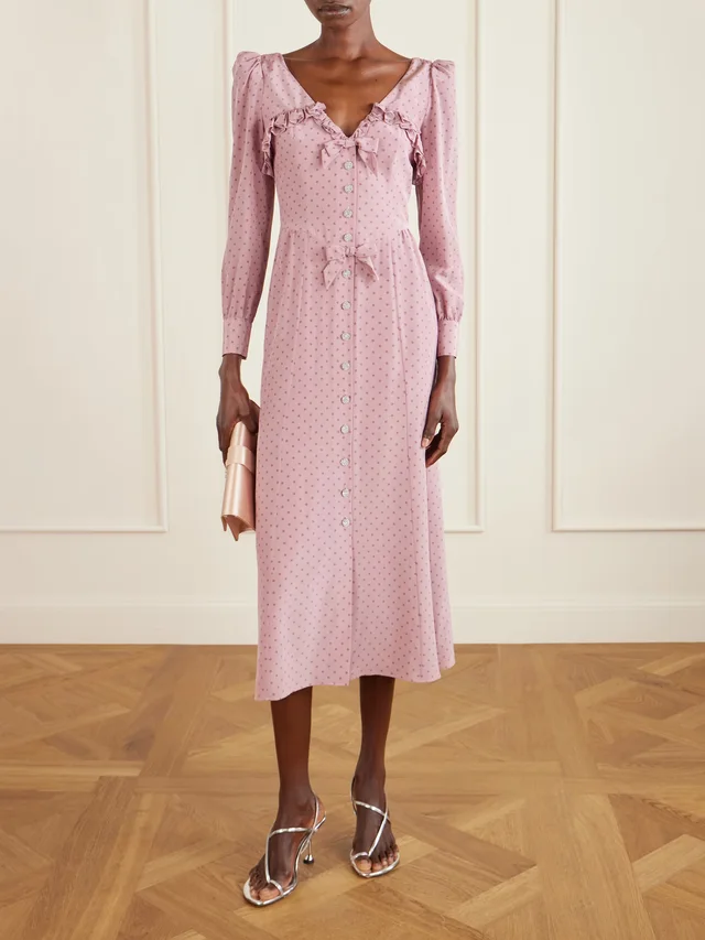 ALESSANDRA RICH Bow-detailed embellished polka-dot silk midi dress in Pink, photo 2 of 2 from NET-A-PORTER (Canada)