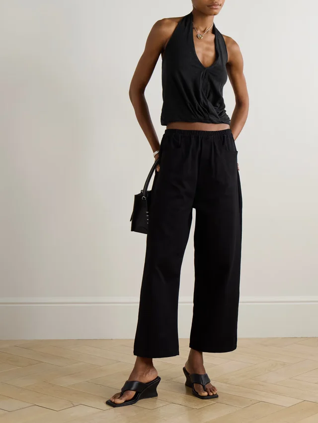 DEIJI STUDIOS Slub linen and Lyocell-blend jersey wrap-effect top in Black, photo 2 of 2 from NET-A-PORTER (Canada)