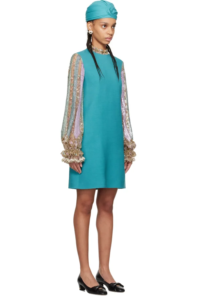 Valentino Blue Embroidered Crepe Couture Minidress, photo 2 of 2 from SSENSE