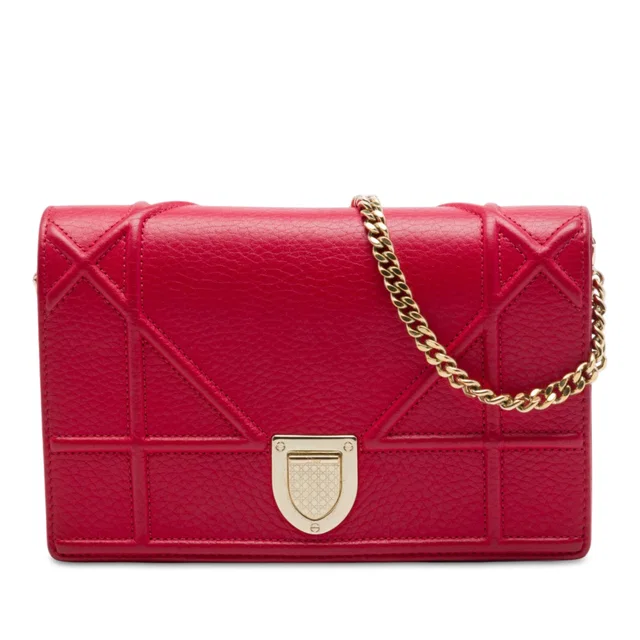 Red Dior Grained Calfskin Diorama Wallet on Chain Crossbody Bag in Red Caviar leather from Designer Revival