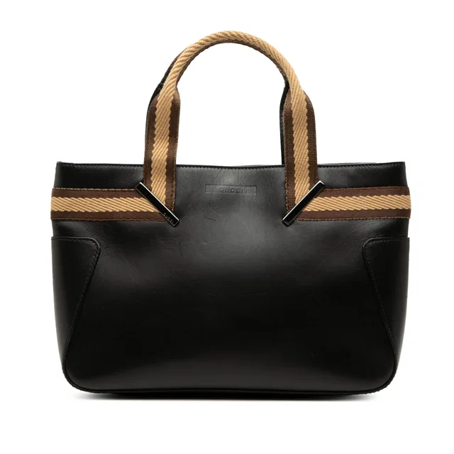 Black Gucci Calfskin Web Handbag in Black Calfskin from Designer Revival