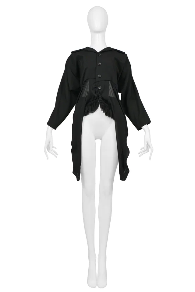 Comme des Garçons Black Wool & Chiffon Ruffle Jacket in Black Wool from Resurrection Vintage