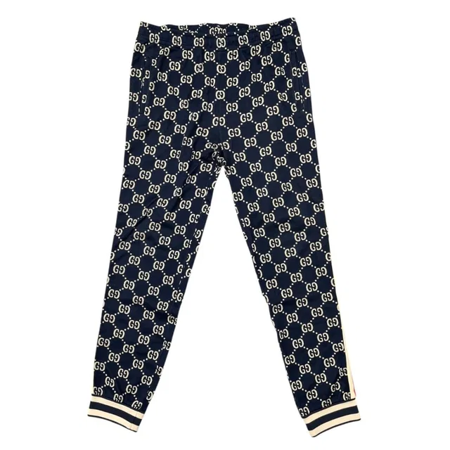 Gucci Jersey GG Jacquard Jogging Pants Cotton Logo Side Line Navy Blue Beige XL in Beige from The Reluxe