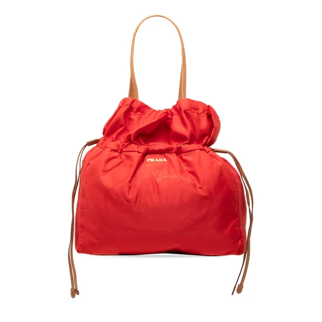Red Prada Tessuto Logo Drawstring Tote in Red Nylon from Designer Revival