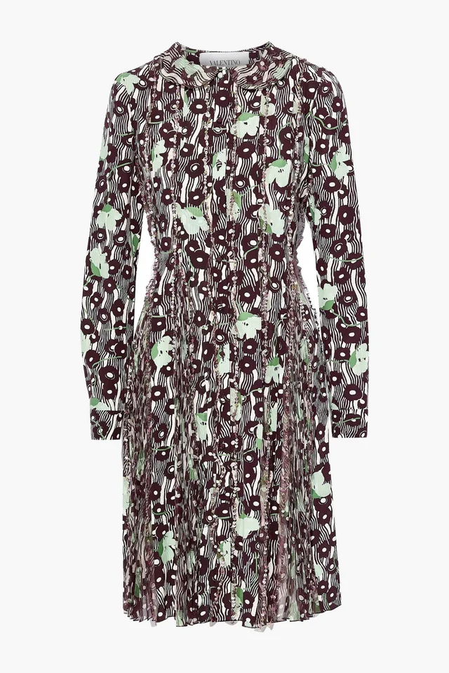 Valentino Garavani Printed Silk Crepe de Chine and Chiffon Dress in Red from THE OUTNET, photo 1 of 1