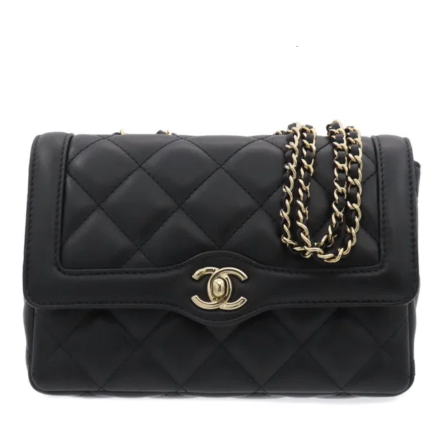 Chanel Black Gold Lambskin Quilted Mini Flap Chain Box Shoulder Bag in Black Lambskin from The Reluxe