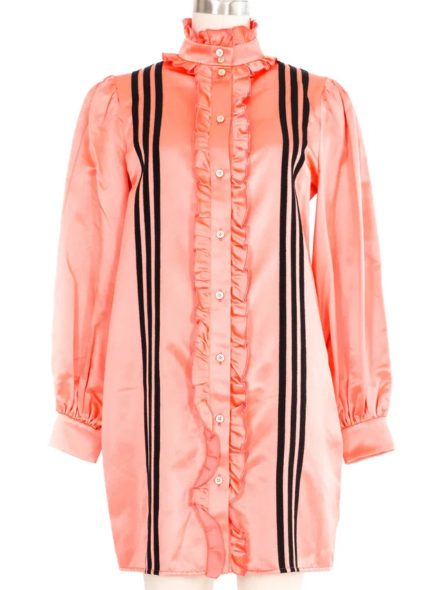 Gucci Adidas Satin Ruffle Shirt Dress in Satin from Arcade Vintage