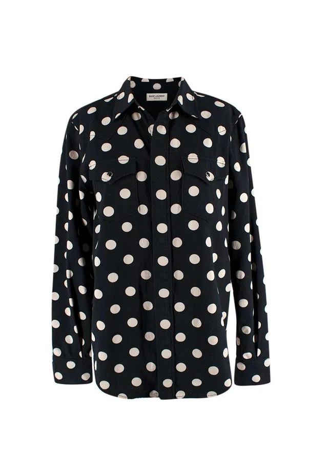 Saint Laurent Black Polka Dot Cotton Shirt Jacket in Black from HEWI