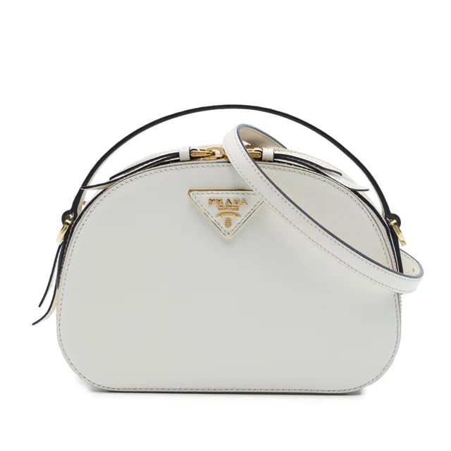 White Prada Saffiano Lux Odette Satchel in White Saffiano leather from Designer Revival
