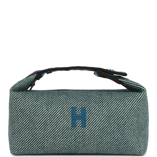 Hermès Bride-A-Brac Au Carre Case PM Vert Foret H Natte Canvas and Wool Palladium Hardware in Green Canvas from Madison Avenue Couture