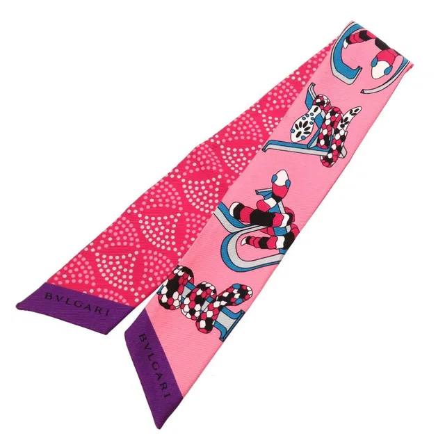 Bvlgari Serpenti Patterned Silk Pink Scarf 0213 in Pink Silk from The Reluxe
